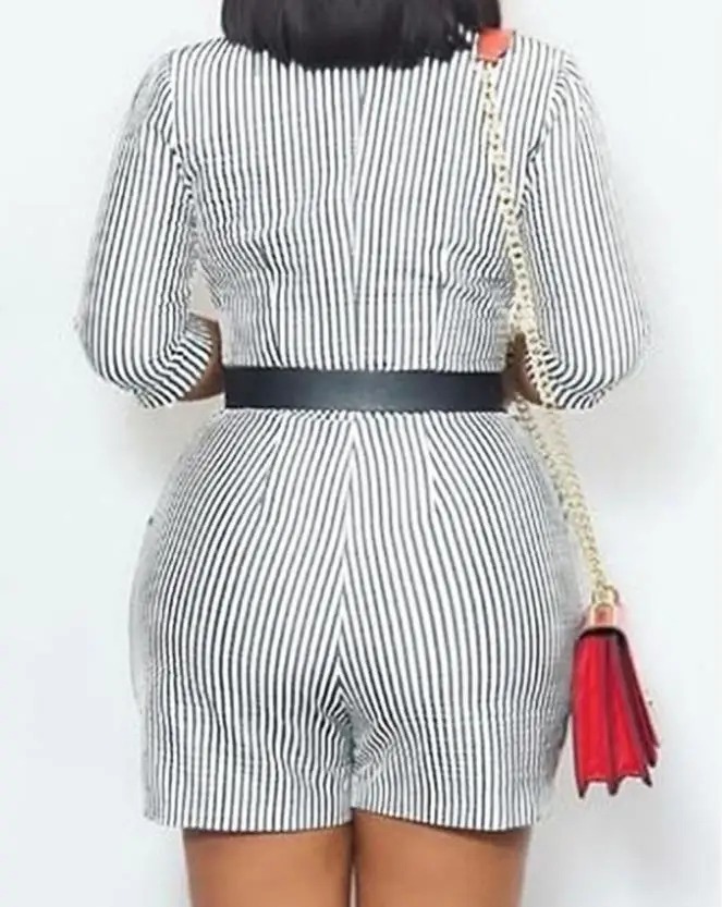 Spring And Summer Fashion Casual Commuter Notched Collar Striped Women's Work Pants Without Belt