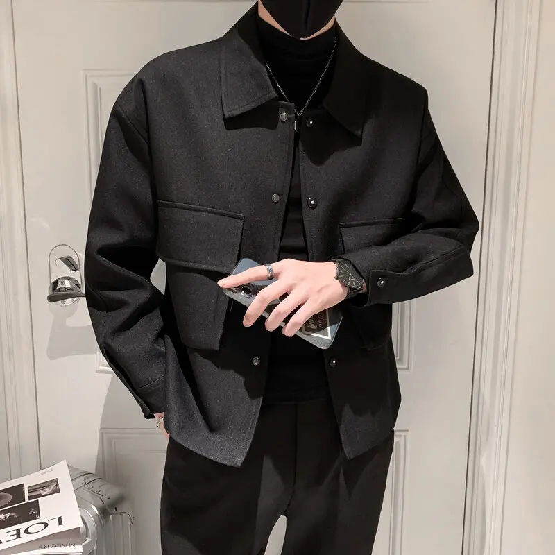 

Jackets Men Autumn Pockets Turn-down Collar Skinny Fashion Outwear Plus Size Streetwear New Arrival BF Clothing Cazadora Hombre