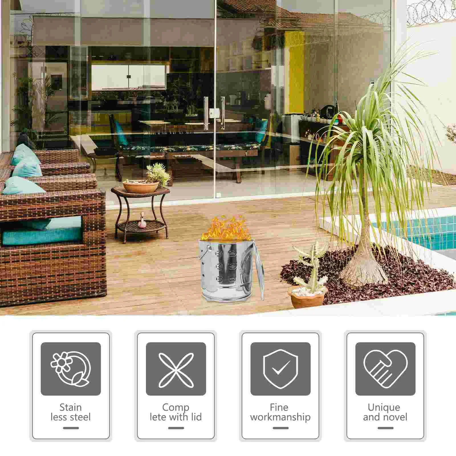 

Bowl Cage Bonfire Pit Can Bucket Burn Bin Waste Paper Metal Fire Burner Burning Stainless Yard Steel Incinerator Garden Outdoor