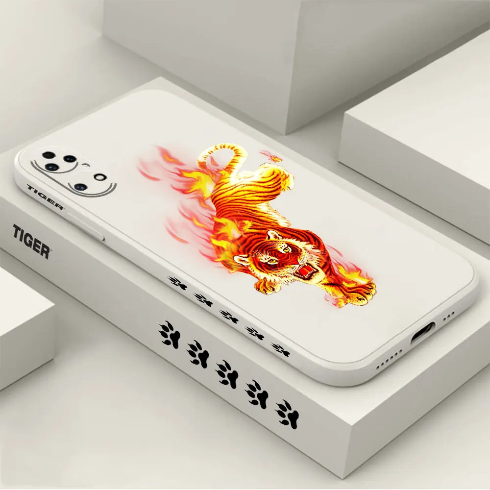 Fire Tiger Animal Phone Case For Huawei P60 P50 P40 P30 P20 Mate 50 40 30 20 20X 10 Colour Liquid Silicone Cover Funda Cqoue