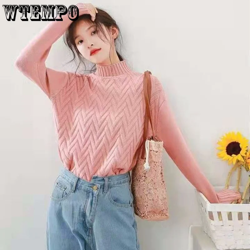 

WTEMPO half high collar pullover sweater for women in South Korea loose solid color top bottoming sweater fashion woman blouses