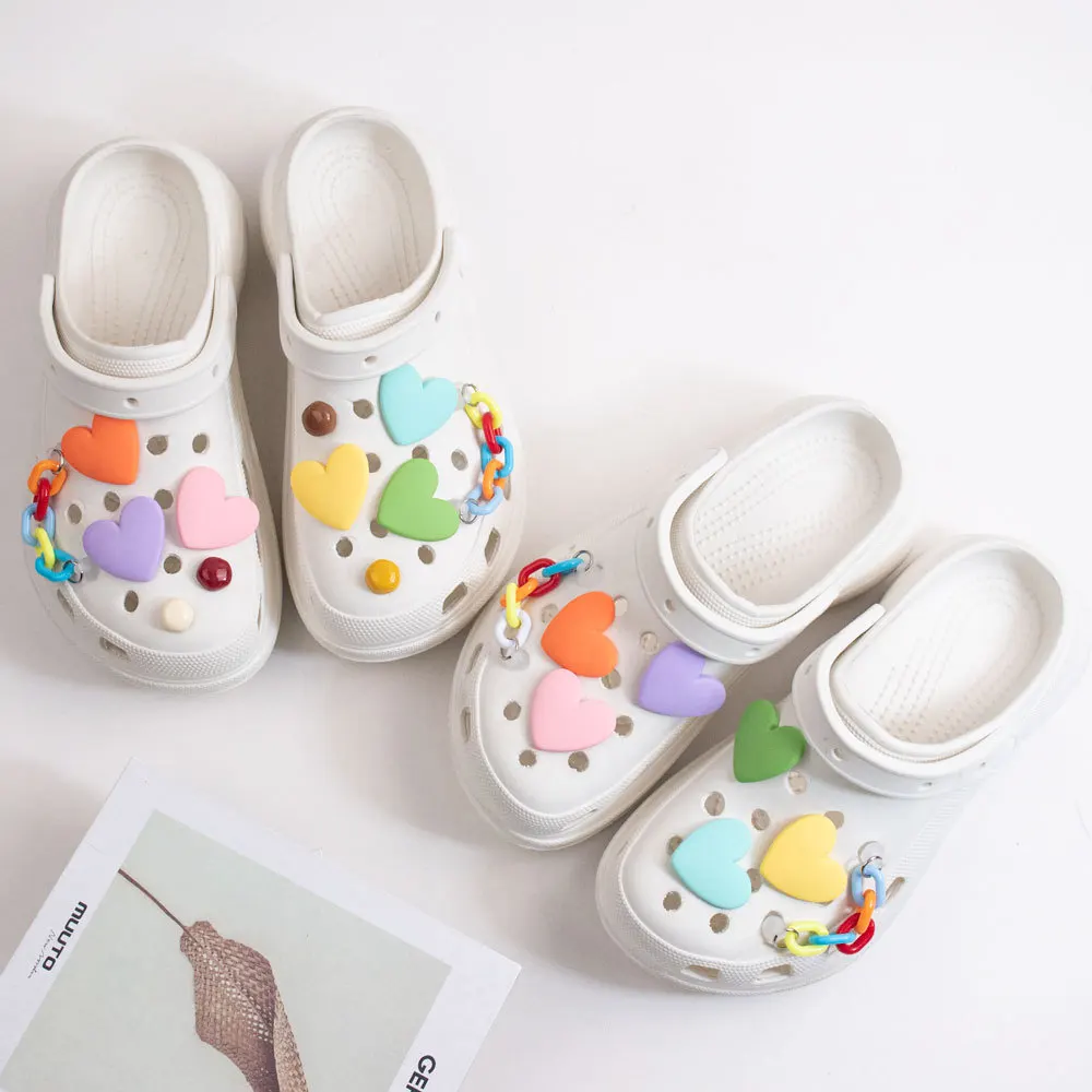 

12PCS/Set Croc Charms Decorations for Shoes Jeans Pins For Croc Accessories Color Heart Decoration Croc Charms Wholesale Bulk