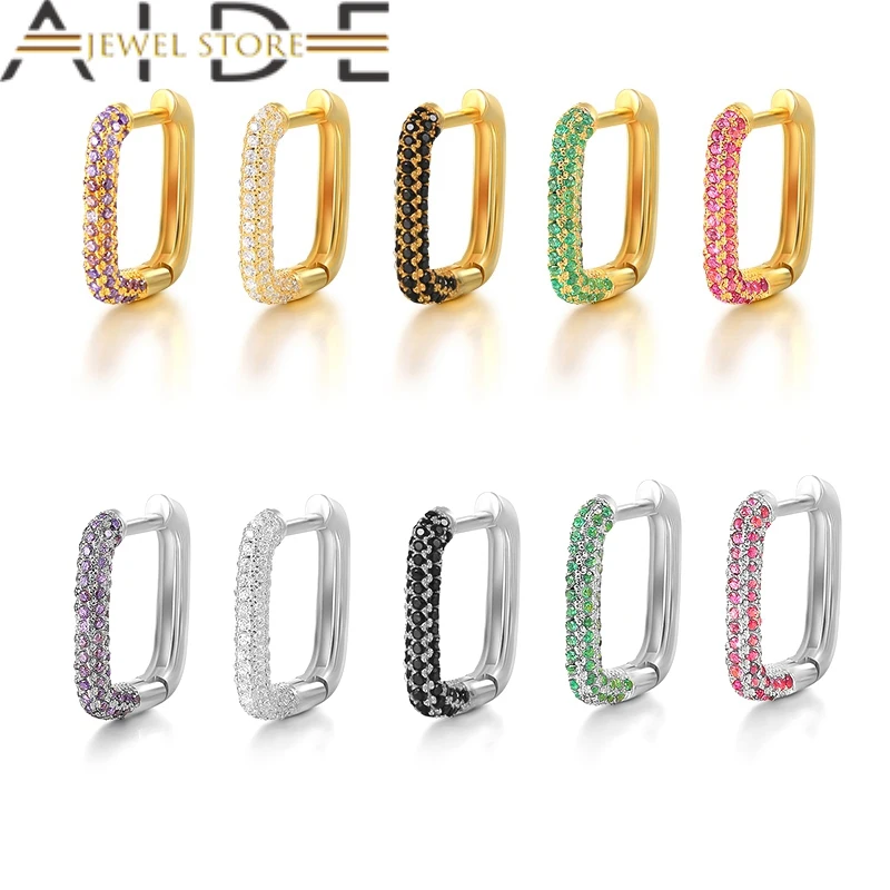 

Aide 1PC Retro Plated Silver Colorful Zircon Big Circle Hoop Earrings for Women U Shape Huggies Ear Buckles Earring Jewelry Gift