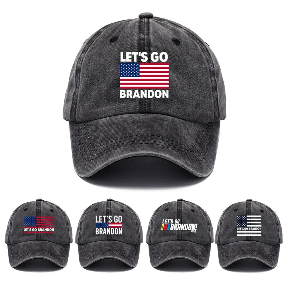 

1Pc Lets Go Brandon FJB Washed Denim Baseball Cap Black Adjustable Dad Hat for Men Funny Sun Fishing Hats Breathable Sport
