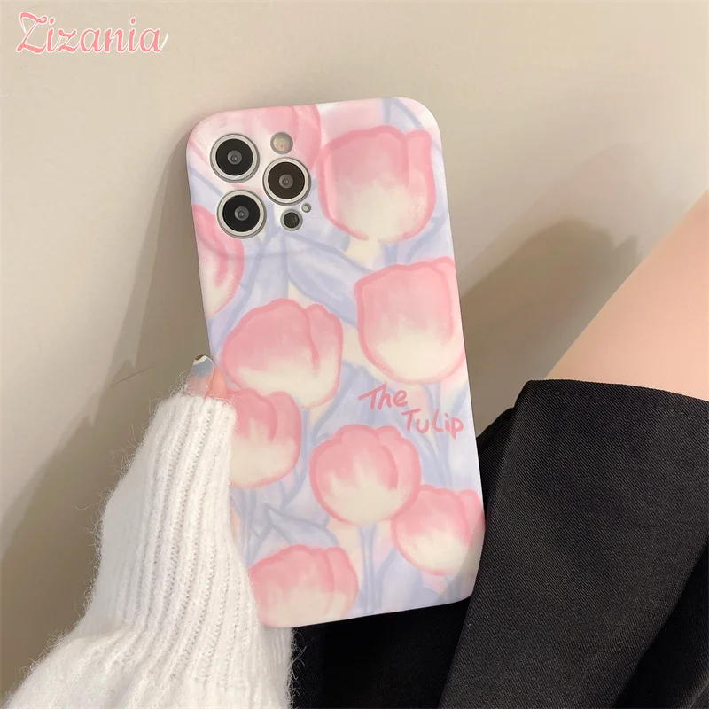 

Simple Fashion oil painting Tulips Phone Case For iPhone 13 12 11 Pro Max XS Max XR X 7 8 Plus personality Shockproof Cover Gift