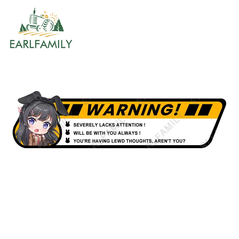 

EARLFAMILY 13 см x 3,5 см автомобильные наклейки для Sakurajima Mai Предупреждение смешные наклейки Campervan аниме мотоцикл фургон винил RV JDM