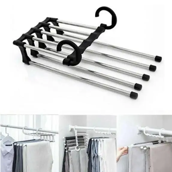 

5 In 1 Fashion Pant Rack Shelves Stainless Steel Clothes Hangers Multi-functional Wardrobe Magic Hanger