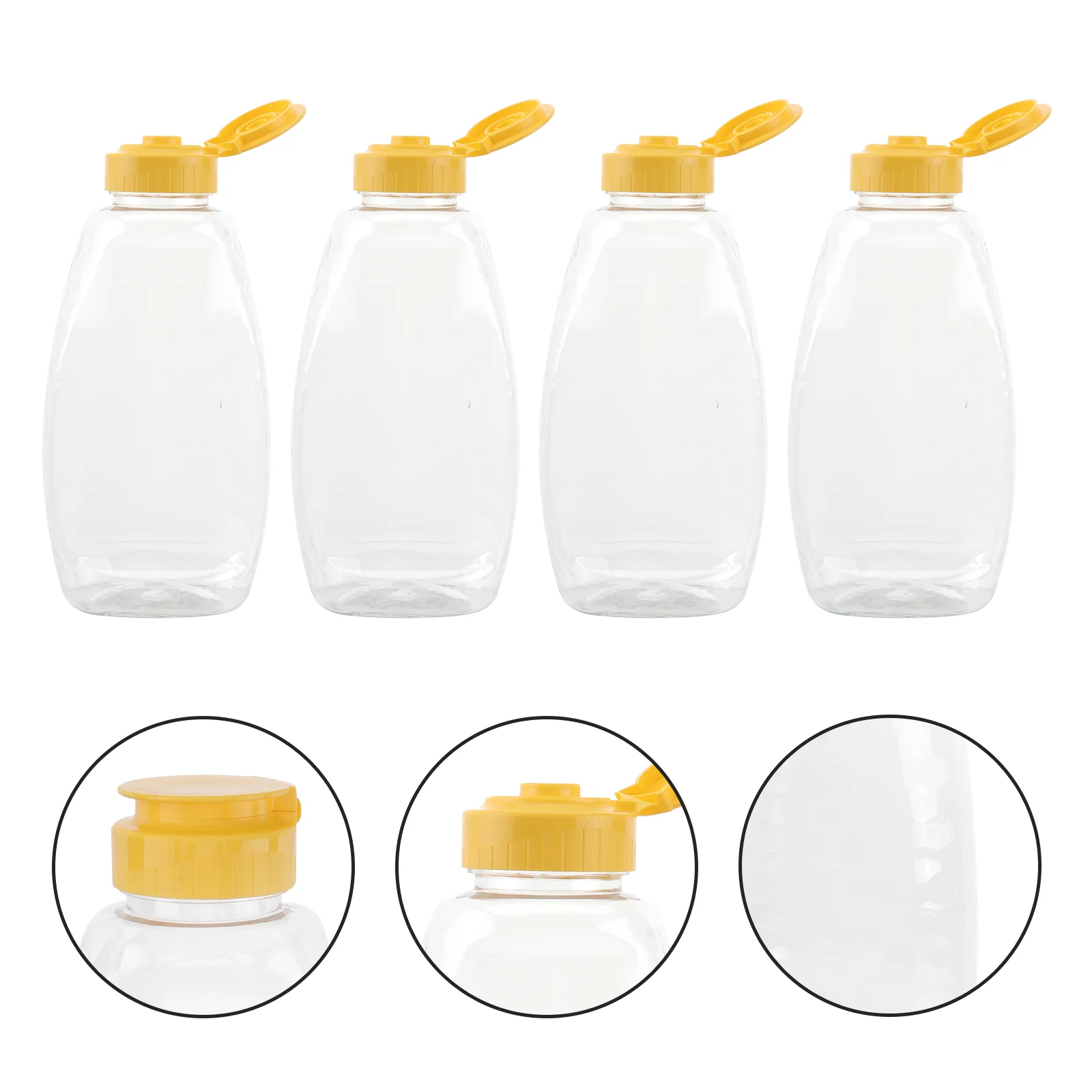 

4 Pcs Clear Honey Bottles Lids Plastic Jars Squeeze Dispenser Jam Containers Oil Kitchen Sauce Food Empty Seasoning