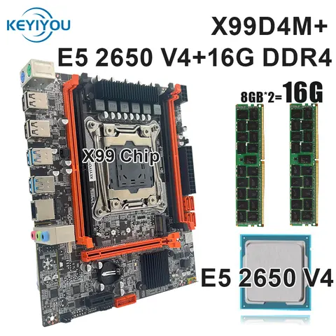 Комплект материнской платы KEYIYOU X99D4M LGA 2011-3, ЦП Xeon E5 2650 V4 и 16 Гб DDR4