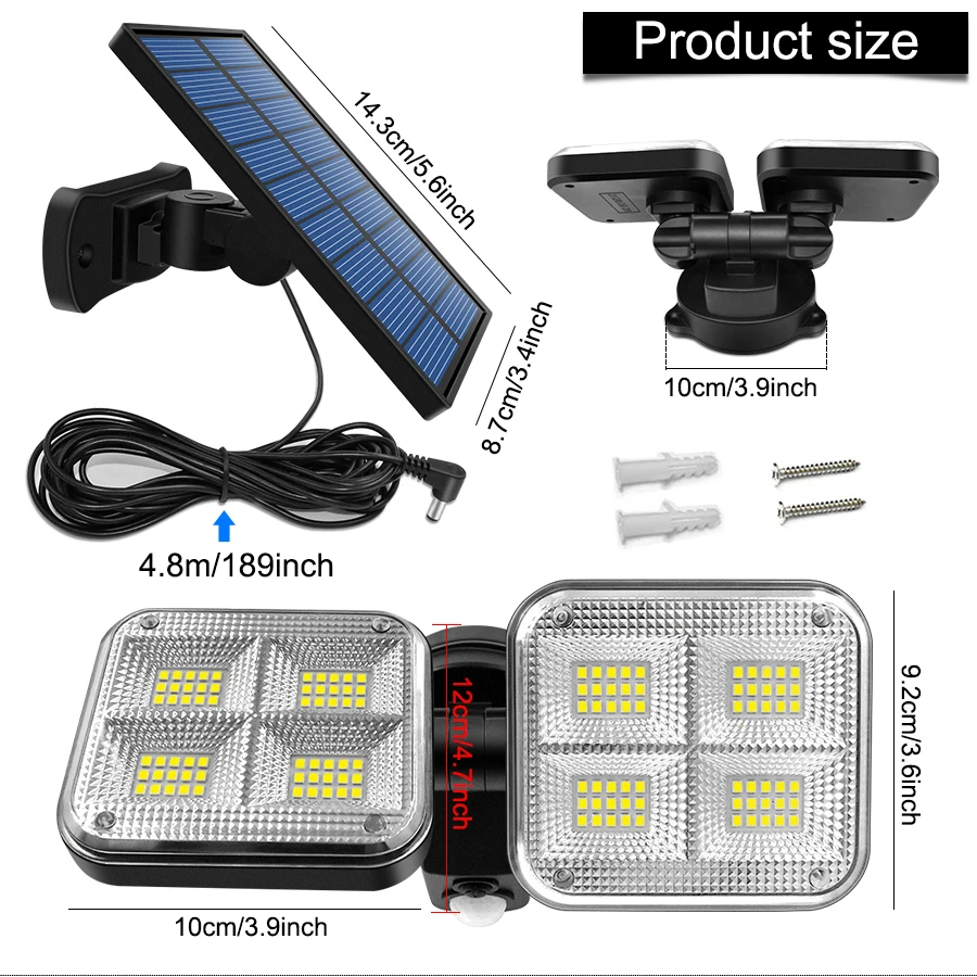 

Split Double Head 120COB Solar Induction Wall Light Home Villa Garden Light Street Light Outdoor Road Lighting