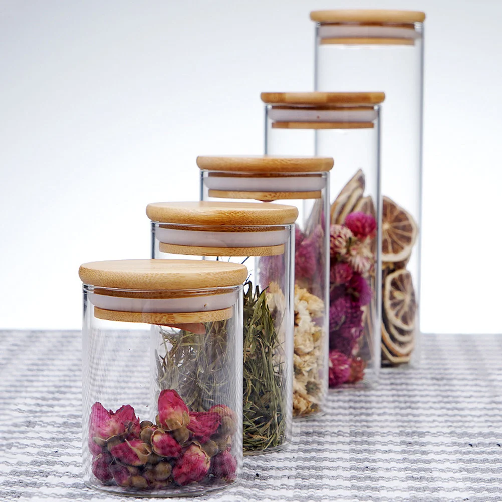 

Jars Storage Jar Containers Lids Canisters Kitchen Airtight Tea Lid Canister Sealed Coffee Cookie Sugar Grain Candy Sets Wooden