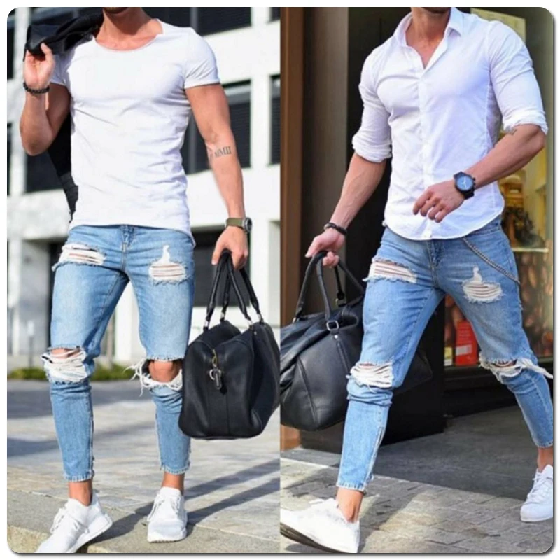 Kenntrice Skinny Jeans Fashion Slim Men's Ripped Jeans Casual Pants Stylish Mens Skinny Jeans Denim Pants For Man Fit Streetwear