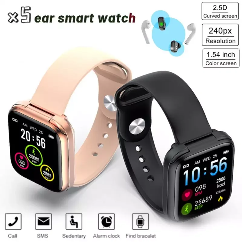 

New X5 Double Ear Smart Watch Ultra-thin TWS Bluetooth Bracelet Two In One Touch Control Information Waterproof Wireless Watch