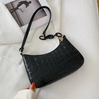 retro crocodile pattern shoulder bag for women 2022 pu leather french underarm bags luxury fashion design handbag lady purse