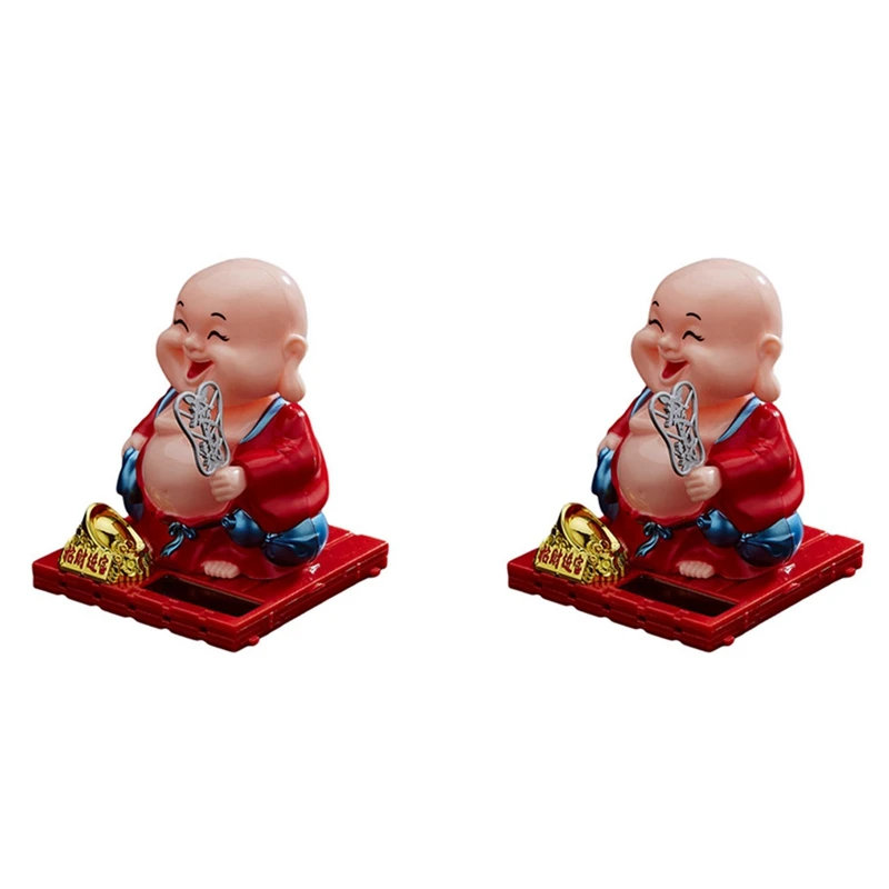 

2X Car Accessories Cute Shaking Head Solar Little Monk Creative Car Decoration Little Monk Ornaments