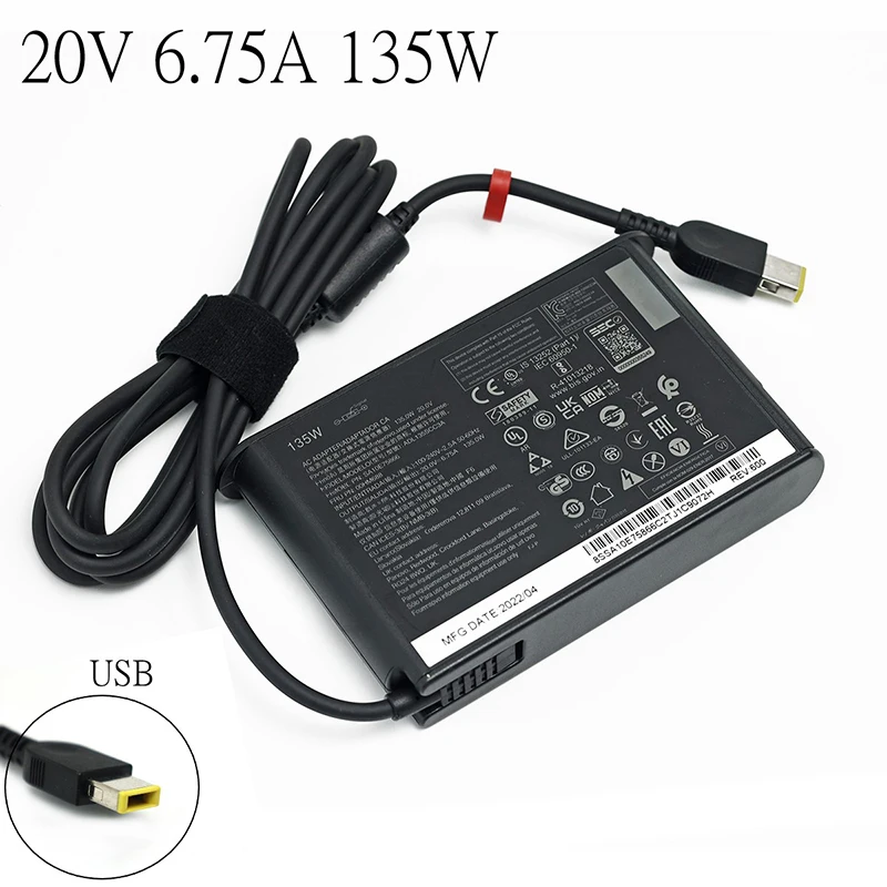 

135W Charger 20V 6.75A USB-C Laptop Adapter for Lenovo ThinkPad P51 P52 S5 R720 Y700 Y50-70 ADL135SCC3A Power Supply