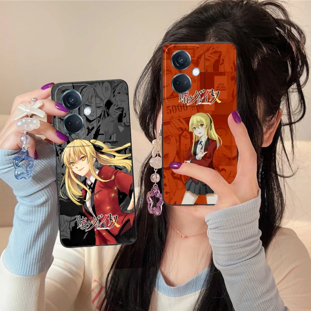 Kakegurui Mary Anime Mobile Cell Phone Case for OPPO Find X5 X3 X2 A93 Reno 8 7 Pro A74 A72 A53 Black Soft Cover Shell