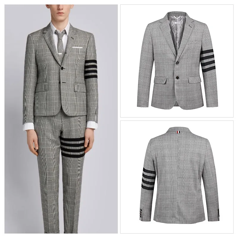 

TB THOM Suit Male 2022 New Arrival Men's Jackets Black White Grid 4-bar Stripe Blazers Business Formal Casual Suit JacketsSuit