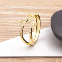 classic zircon lucky star hollow inlaid rhinestone opening adjustable ring women simple temperament jewelry party gift wholesale