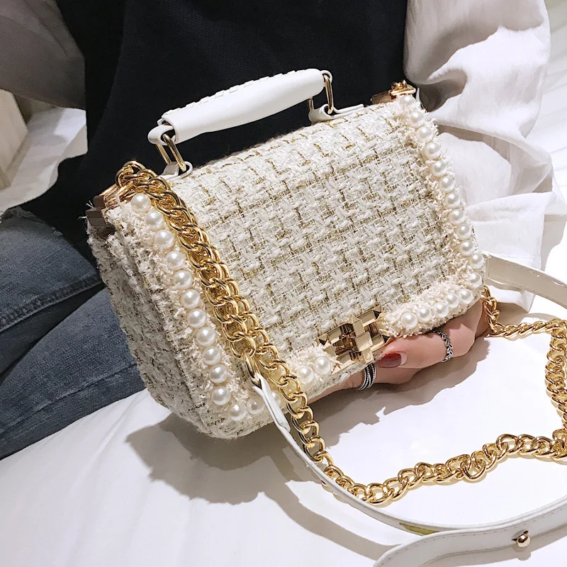 Small bag female 2022 new trendy Korean versatile messenger bag chic chain bag pearl fashion small square bag