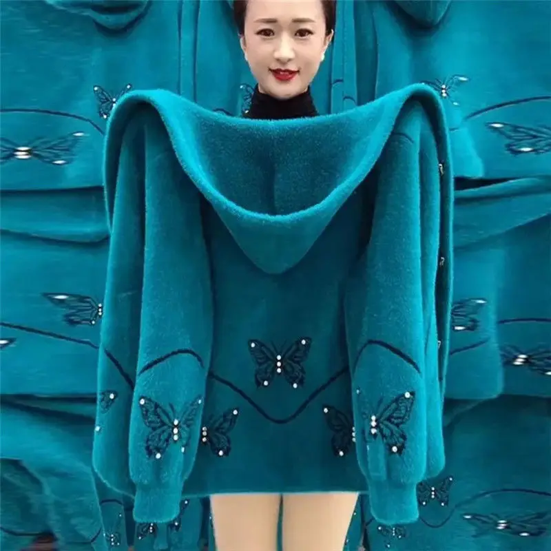 

Woman Rabbit Imitation Mink Coat Female Hooded Soft Jacket Ladies Warm Jumper Fleece Sweater Coat Hooded Loose Jackets Coat G143