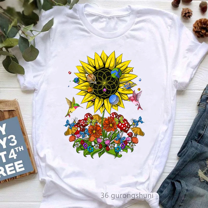 

New Hot Sale Women Tshirt Psychedelic Sunflower Graphic Print Tee Shirt Femm Fashion Retro Tshirt Whitetop 2022 Women'S Clothing
