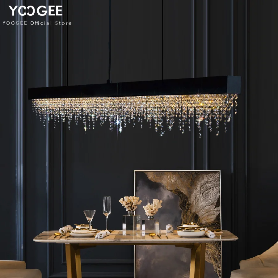 

YOOGEE Modern Kitchen Island Crystal Chandelier Luxury Dining Room LED Hanging Light Fixture Gold/Black Home Decor Indoor Lamp