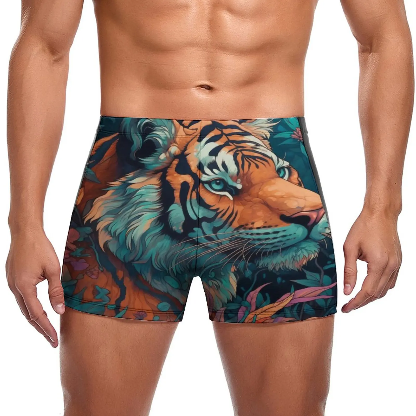 

Купальные трусы с тигром, прочные боксеры для плавания с неоновым красочным рисунком, пляжные мужские Купальники больших размеров