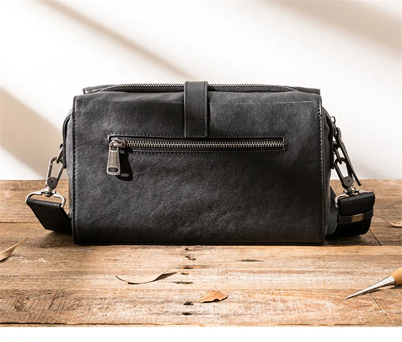 Business casual designer luxury genuine leather men's messenger bag simple real cowhide youth work black large shoulder bag