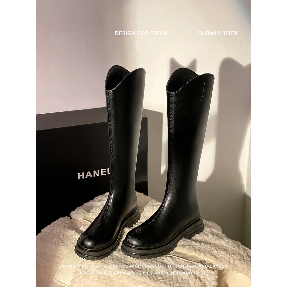 Med Heel Boots Brand Women's Shoes Boots-Women Winter Footwear Round Toe Back Zip Zipper Lolita Fashion Autumn Over-the-Kne