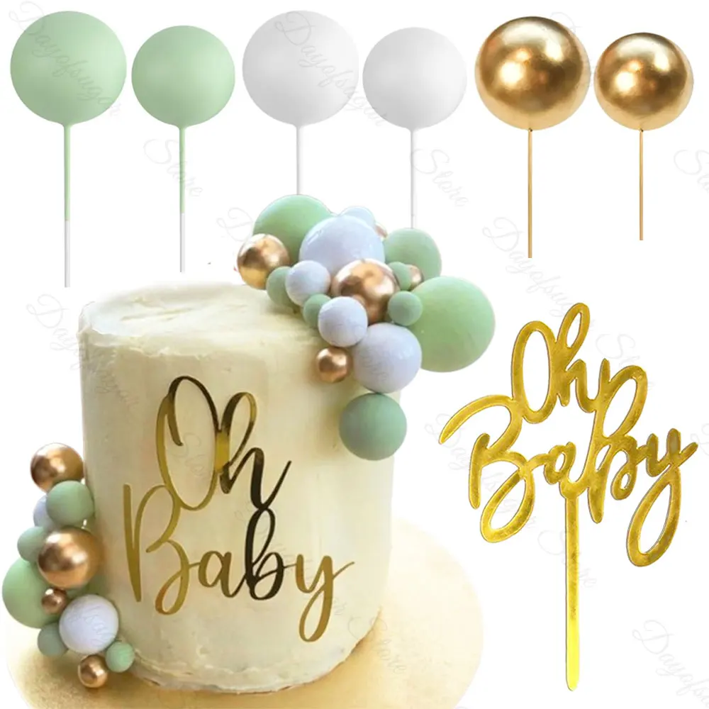 Акриловые украшения для торта Oh Baby 31 шт. металлические золотые и белые шарики из
