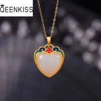 qeenkiss nc5236 fine jewelry wholesale fashion woman bride mother birthday wedding gift vintage heart jade 24kt gold necklace
