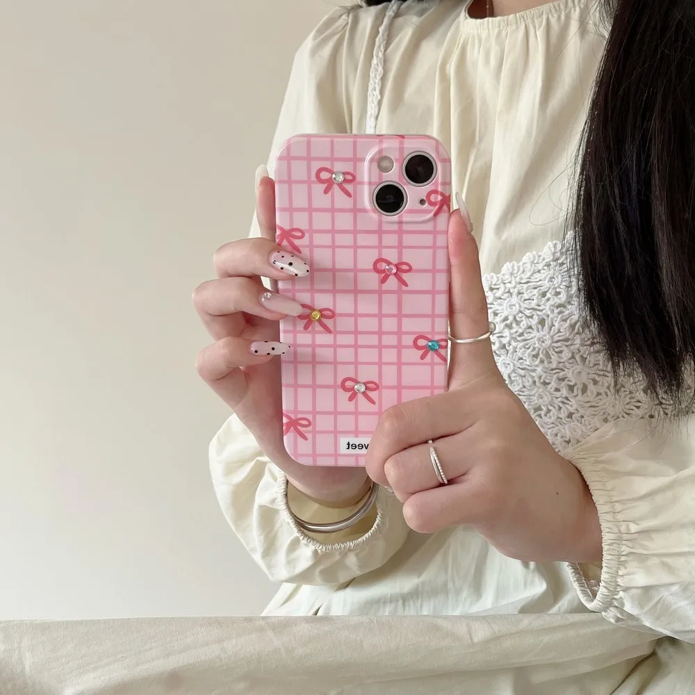 

Pink Mesh Bow Pattern Case For iphone 14 14Pro 14Promax 11 11ProMax 13 13Pro 13ProMax 12 12Pro 12ProMax Soft Shell