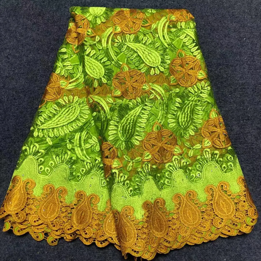 

Nigerian Lace Fabric High Quality Embroidery African Green Cord Tulle Latest France Guipure Net Lace 5Yard For Sewing Clothes