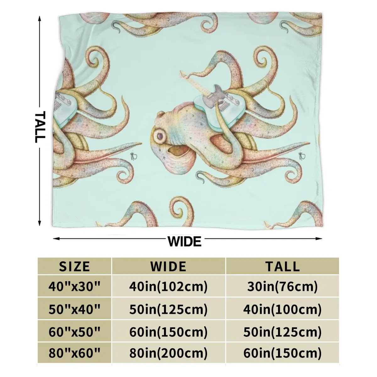 POLAH - Осьминог The Axe Wielding (на аква) Ультрамягкое одеяло из микрофлиса