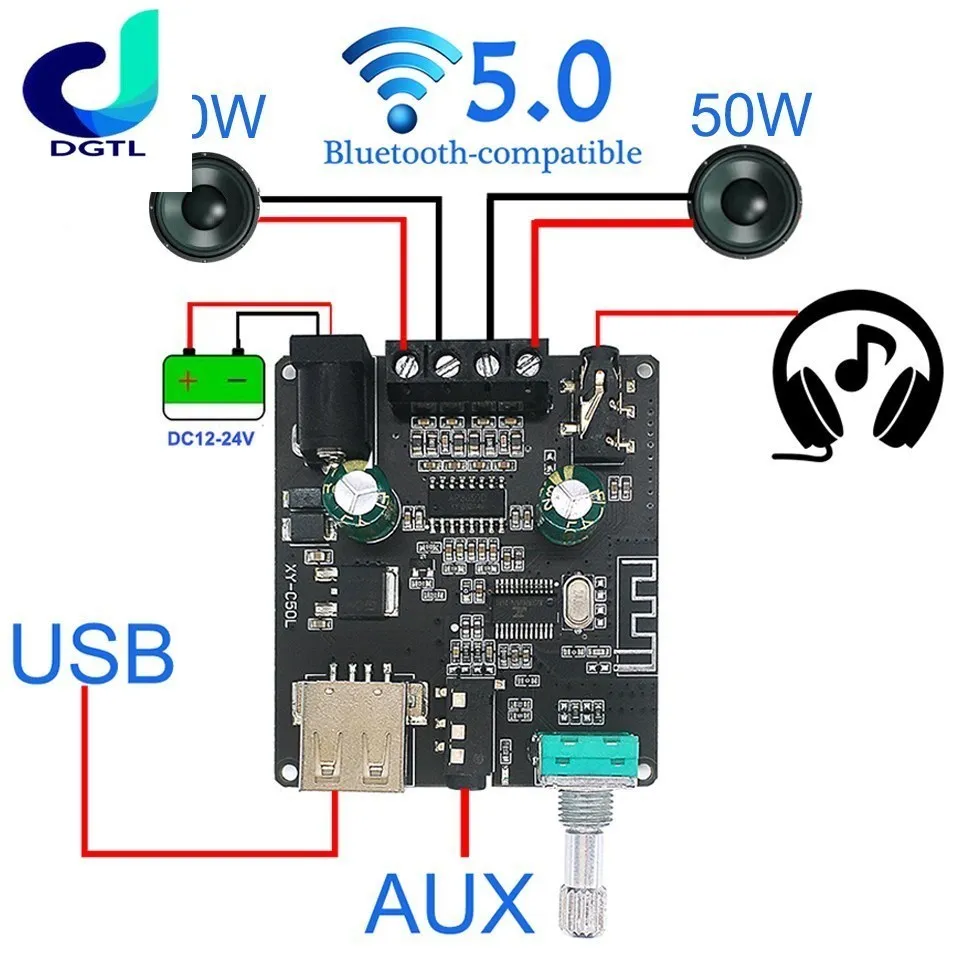 2*50 Вт для Bluetooth 200 усилитель мощности класса D, аудио 10 Вт ~ Вт, Hi-Fi-плеер, мини-USB, звуковая карта, цифровое приложение