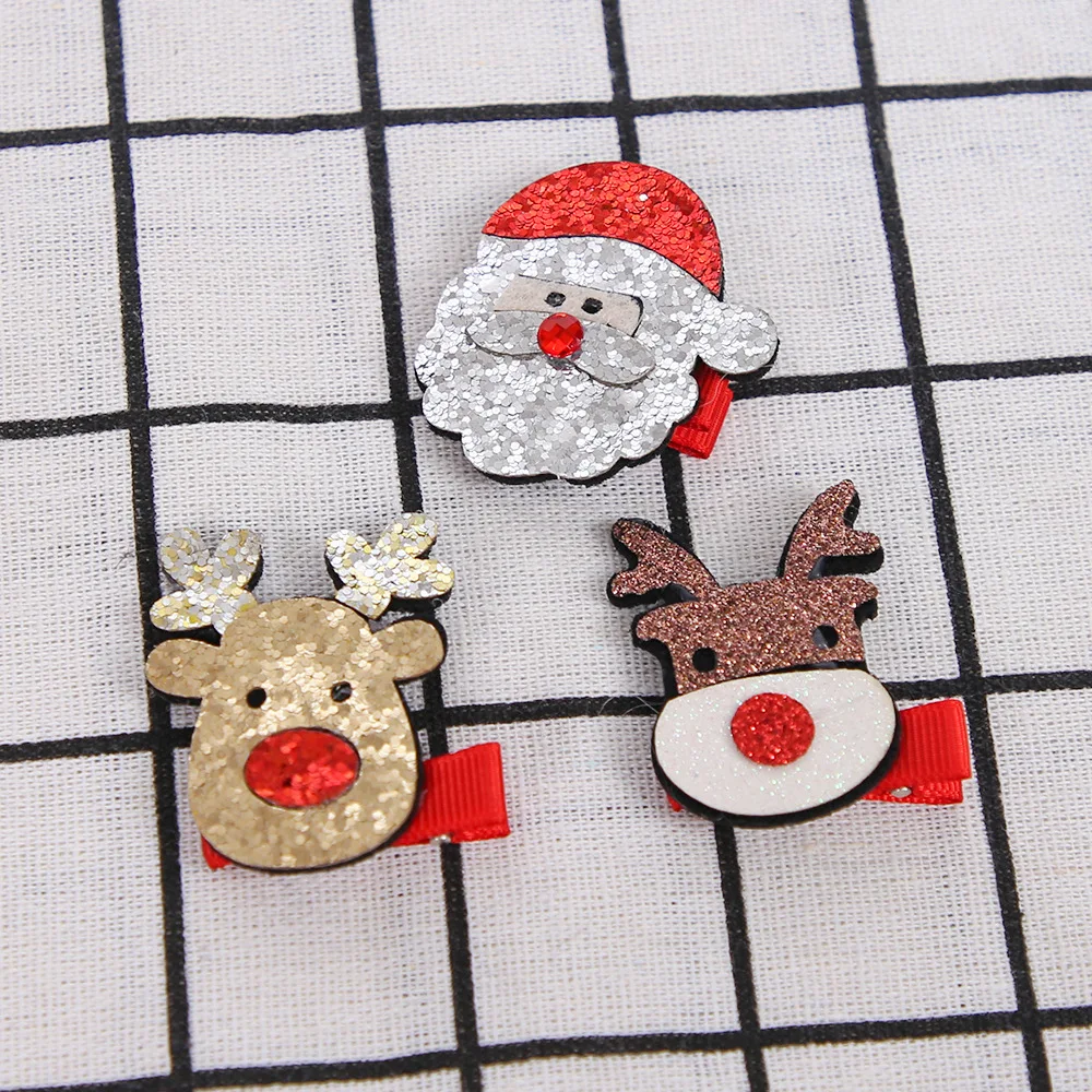 

2023 New Christmas Kids Hair Clips Headwear Hair Grip Bling Sequins Cute Cartoon Santa Elk Hair Accessories