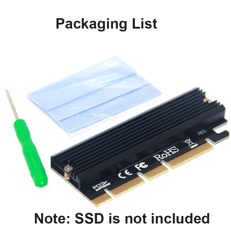 SSD M.2 NVME Convert Card PCIE 4x 8X 16X Expand Алюминий Быстрое охлаждение M-KEY Удлинительный адаптер