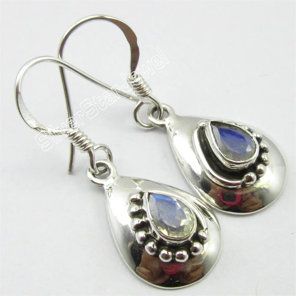 

Many Color Semi-precious Stone Shining Earrings 1.3"