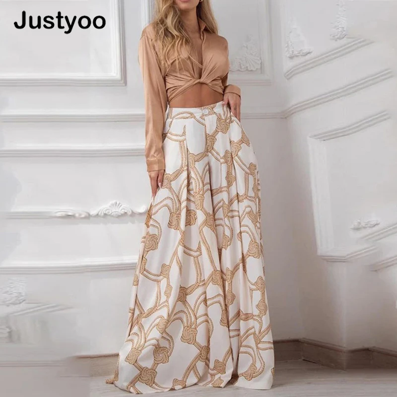 

New Elegant Women Two Piece Sets V Neck Long Sleeve Crop Tops High Waist Wide Leg Print Pants Suits Female Sexy Autumn Outfits