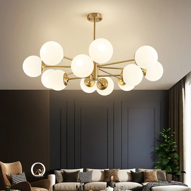 

Nordic Living Room Lamps All Copper LED Chandelier Postmodern Simple Bedroom Magic Bean Chandelier Restaurant E27 Molecular Lamp