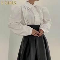 e girls korean chic women 2pieces sets fashion puff sleeve blouse shirt high waist causal a line pleated skirt 2022 new