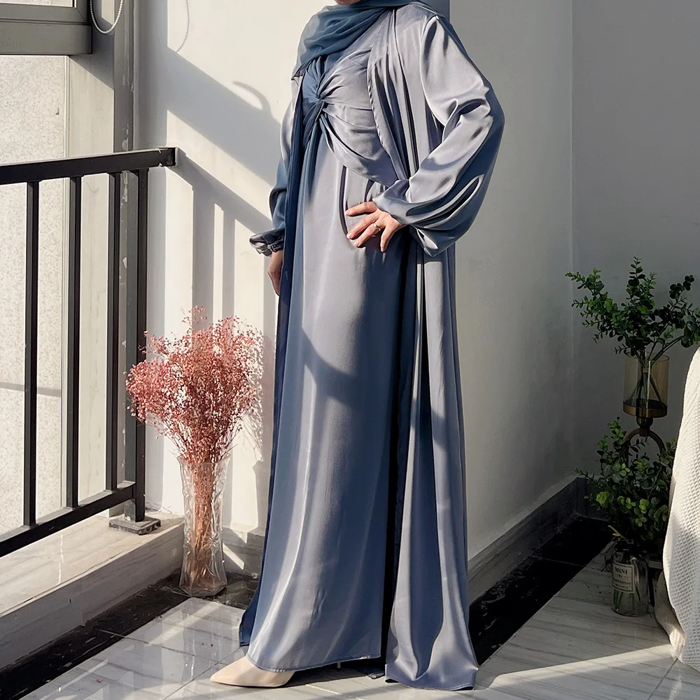 Middle East Muslimische Sets 2022 Turkey Dubai Solid Two Piece Dress Cardigan Modest Muslim Sets Jilbab Femme Musulman 2 Pieces