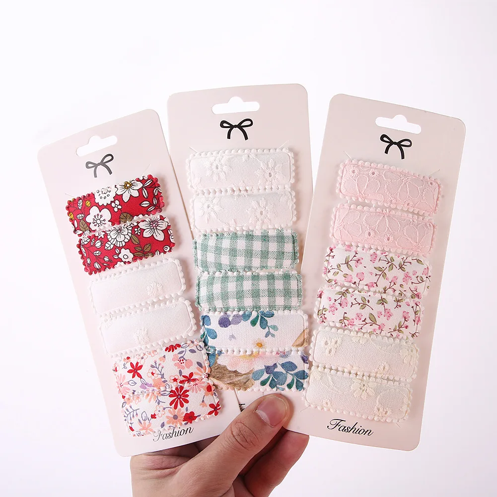 Retails 6Pcs/Set Cute Floral Cotton Baby Hair Clips Fashion Girls Snap Hair Clips Kids Flower Print Hair Accessories