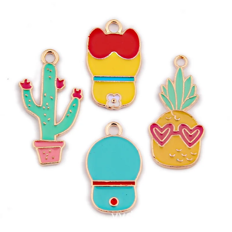 

10pcs/Lot KC Gold Color Enamel Alloy Pineapple Cactus Charms Diy Women Girls Jewelry Accessories