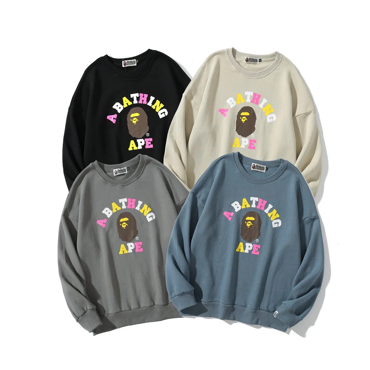 

Bape Shirt Men's Ape Head Cotton Colorful Alphabet Print Round Neck Sweater
