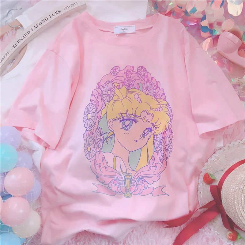 Футболка женская с графическим принтом в японском стиле аниме розовый топ