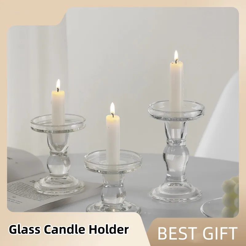 

Clear Glass Candle Holder Tall Candle Holder Bracket Kit Table Top Decorations For Home Living Room Wedding Party Dining Table