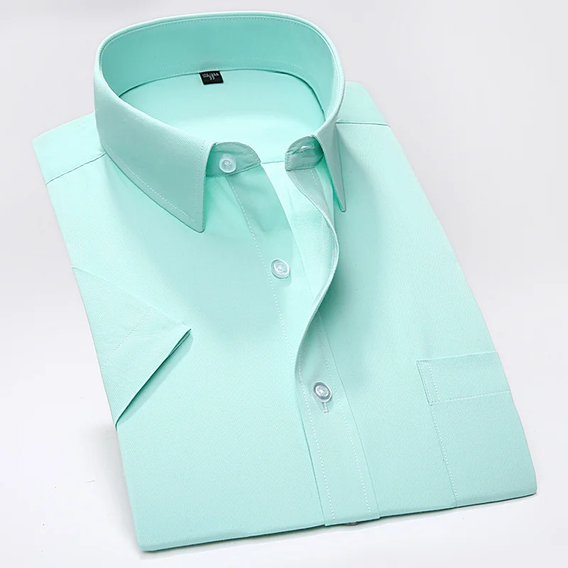 

Summer Short Sleeve Men's Casual Shirt Square Collar Solid Twill Striped Business Formal Men Dress Shirts Oversized Man Clothing