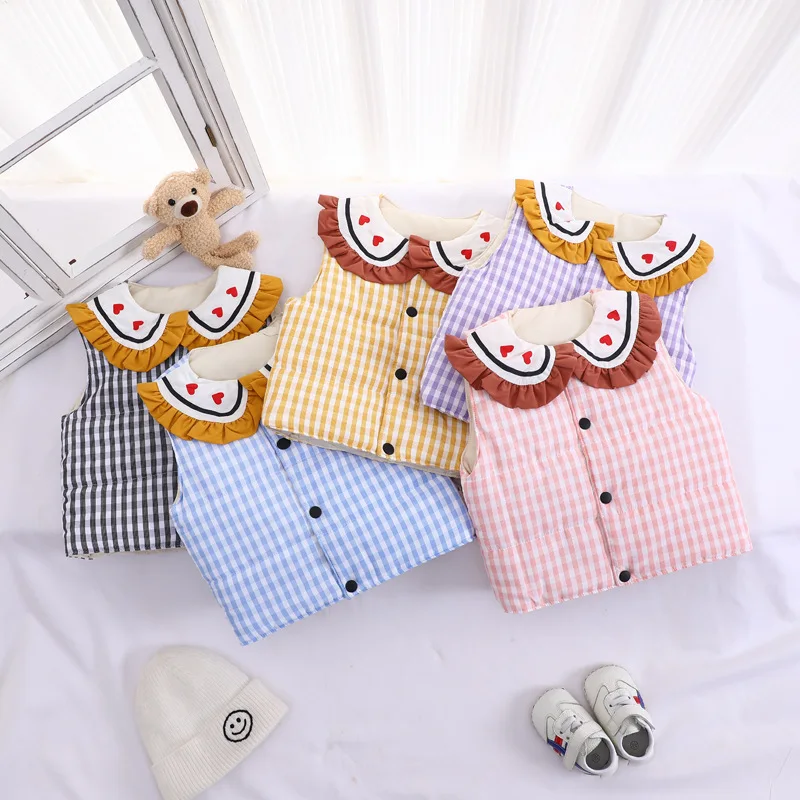 Детский жилет для маленьких девочек осенне-зимняя клетчатая куртка пальто